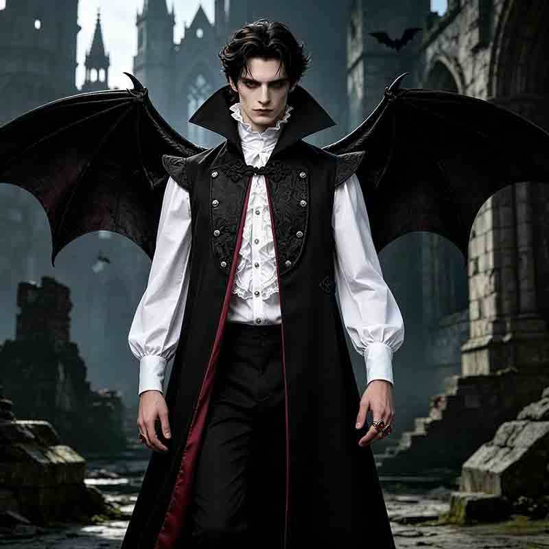 Unisex Gothic Medieval Long Trench Coat, Stand Collar Vampire Outerwear