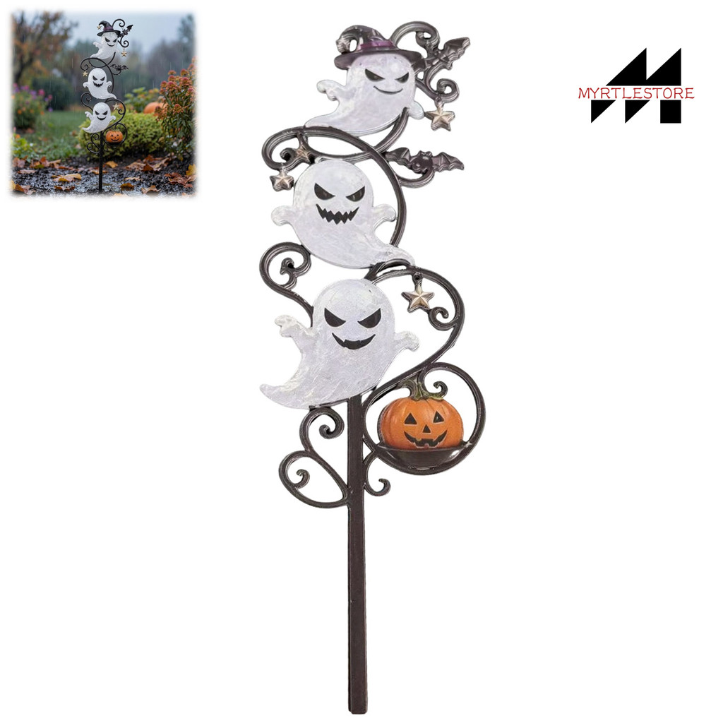 Myrtlestore ฮาโลวีน Ghost Ground Stake พร้อม String Lighted โลหะ Yard Art ประติมากรรมกันน้ํา Ghost ร
