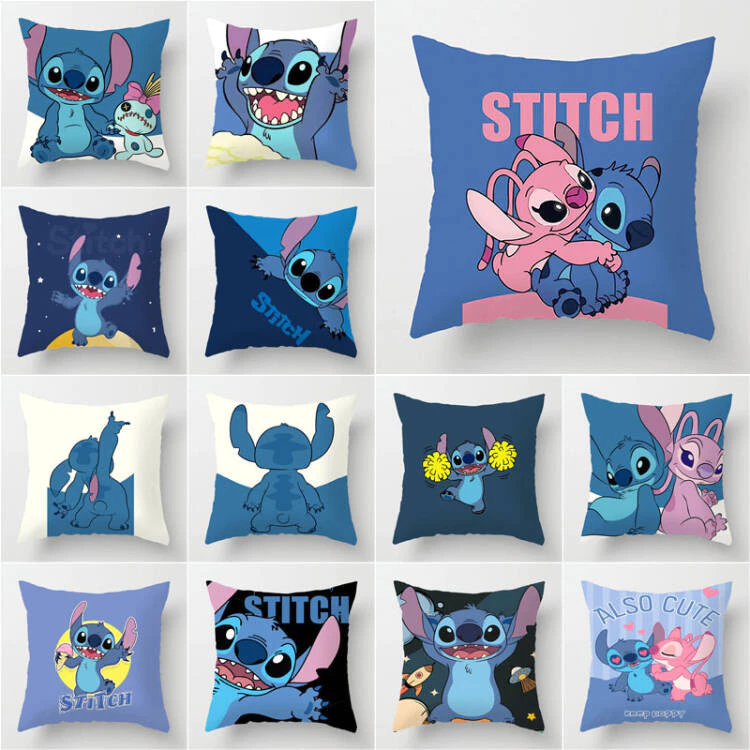45X45 ซม.ภาพเคลื่อนไหว Lilo Stitch ด้านเดียวพิมพ์โพลีเอสเตอร์โยนหมอนรถ Cusion ตกแต่งบ้านปลอกหมอน