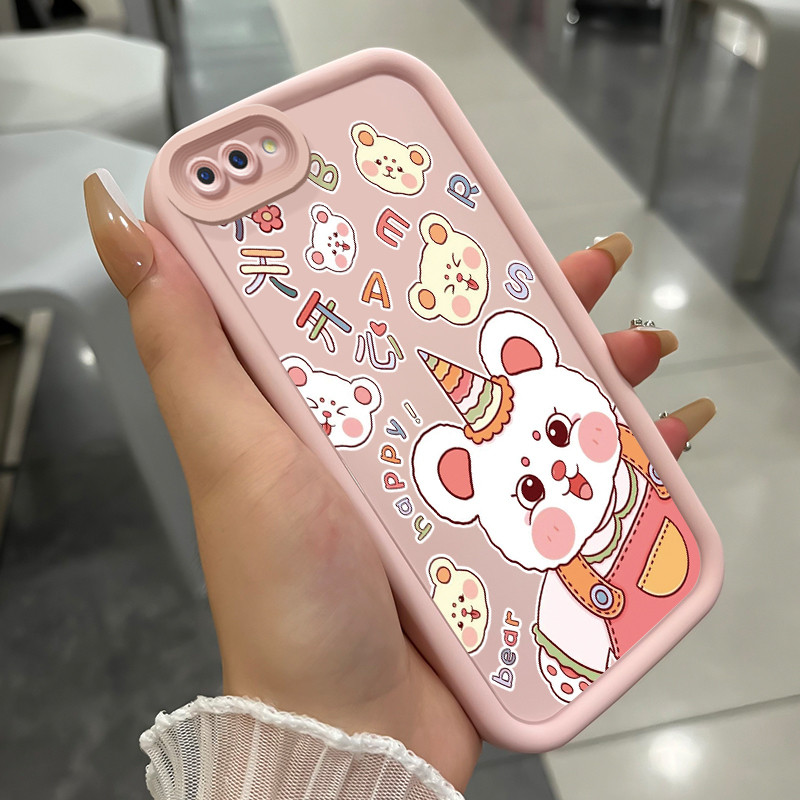 เคสสำหรับ OPPO A5 A3s A12E Realme C1 เคสโทรศัพท์หมีสามสีซิลิโคนกันกระแทก