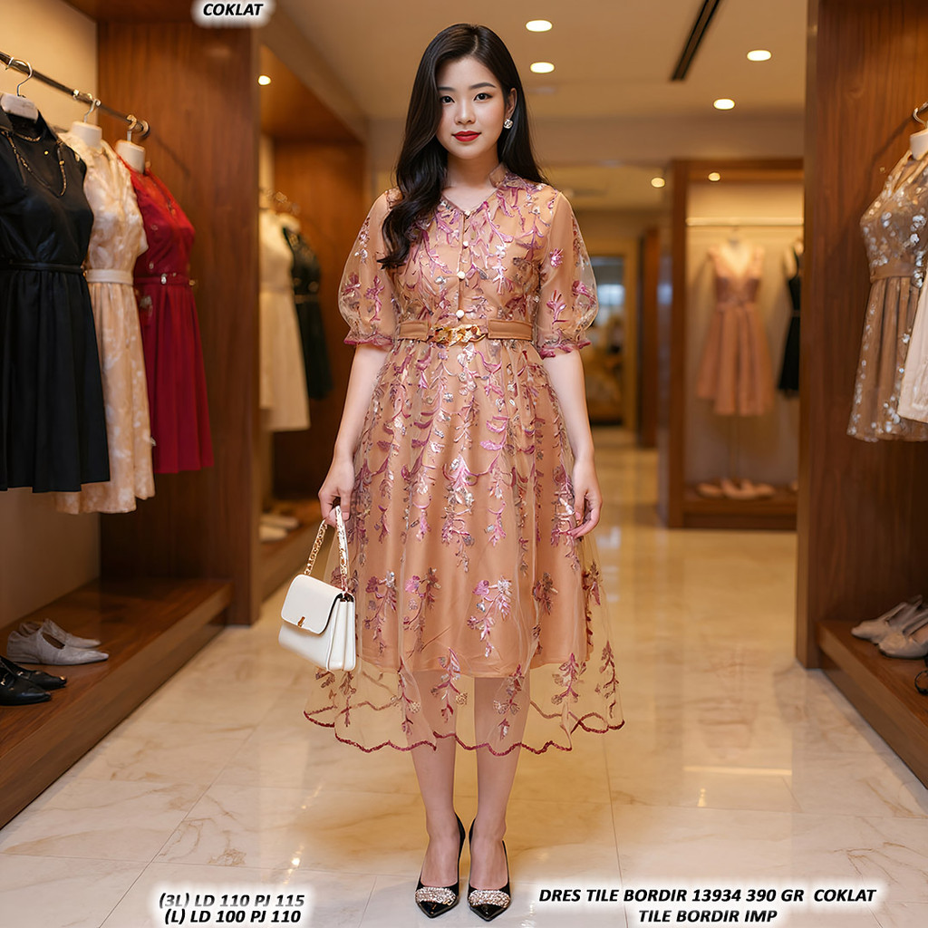 EMBROIDERED TILE DRESS 13934 390 GR Direct Order