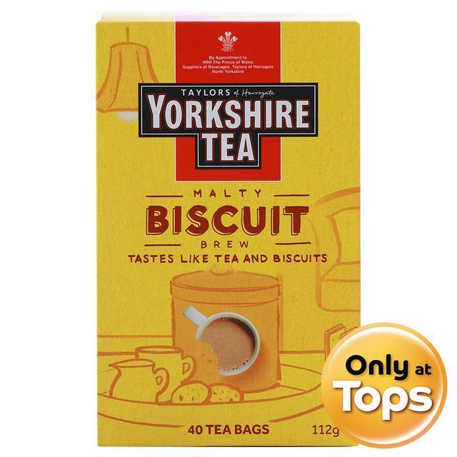 👒 ยอร์คเชียร์ทีชาดำกลิ่นคาราเมลชนิดซอง 112กรัม 🎡 SKU 0615357123403 🛶 Yorkshire Tea Biscuit Brew 112g