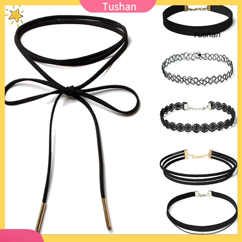 [TS]6 ชิ้น/เซ็ต Choker ผู้หญิงเชือก Hollow ดอกไม้คอโซ่จี้สร้อยคอเครื่องประดับ