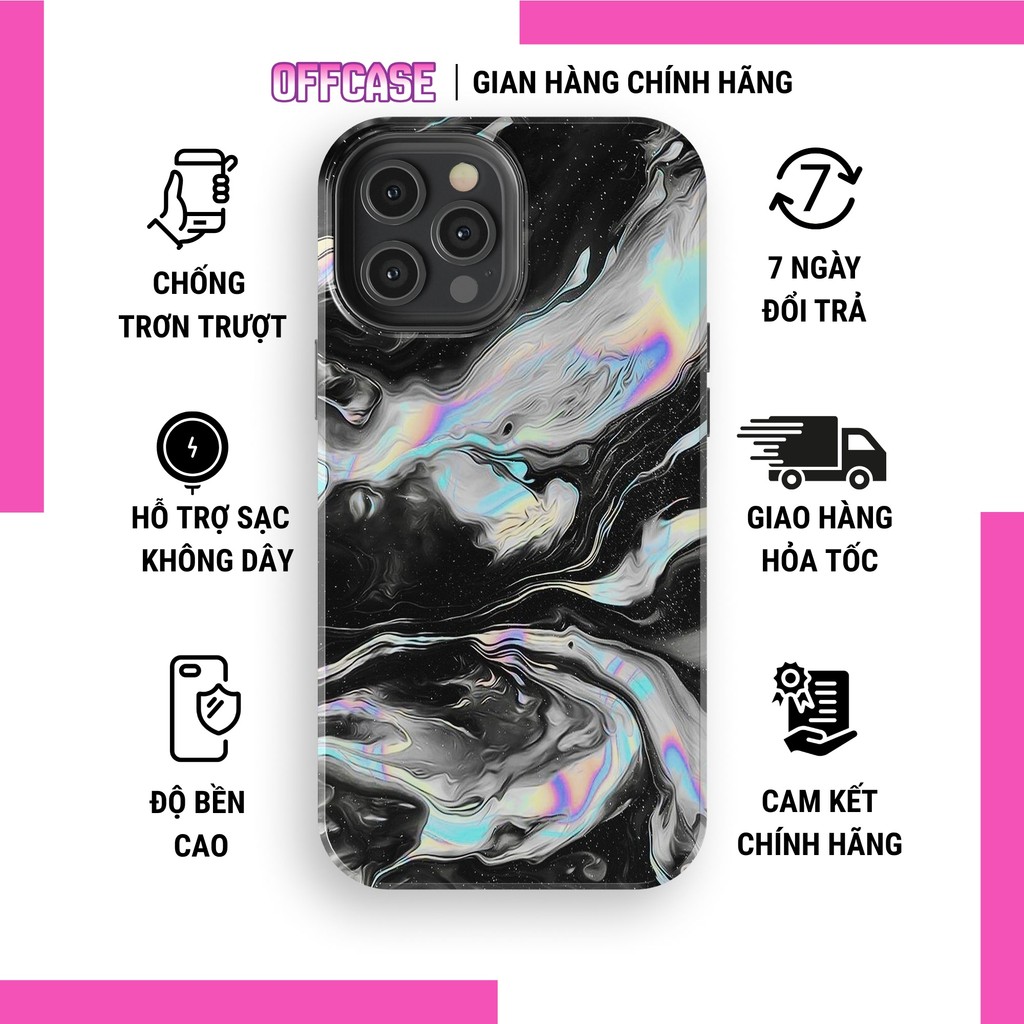 เคส ไอโฟน พร้อมเอฟเฟกต์สาดโฮโลแกรม,หลังแข็งมันวาวสําหรับ ไอโฟน 11 ถึง ไอโฟน 17, ป้องกันการเหลือง