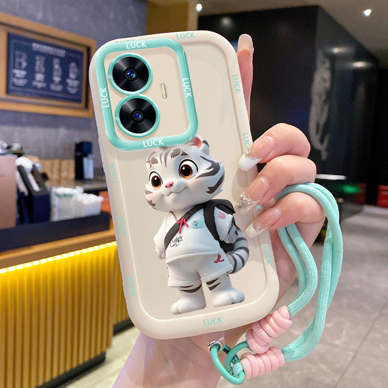 เคสสำหรับ Realme C55 C33 Narzo N55 เคสโทรศัพท์เสือขาวซิลิโคนสายคล้องกันกระแทก