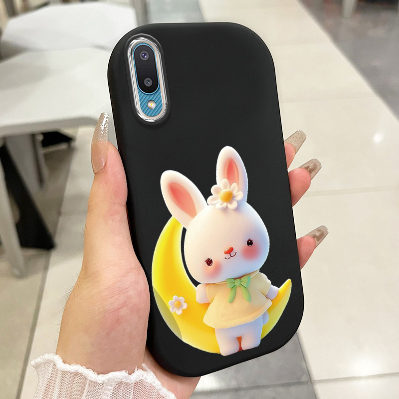 เคสสำหรับ Samsung Galaxy A02 M02 เคสโทรศัพท์กระต่ายกลมและอ้วนเสื้อแจ็กเก็ตผ้านุ่ม