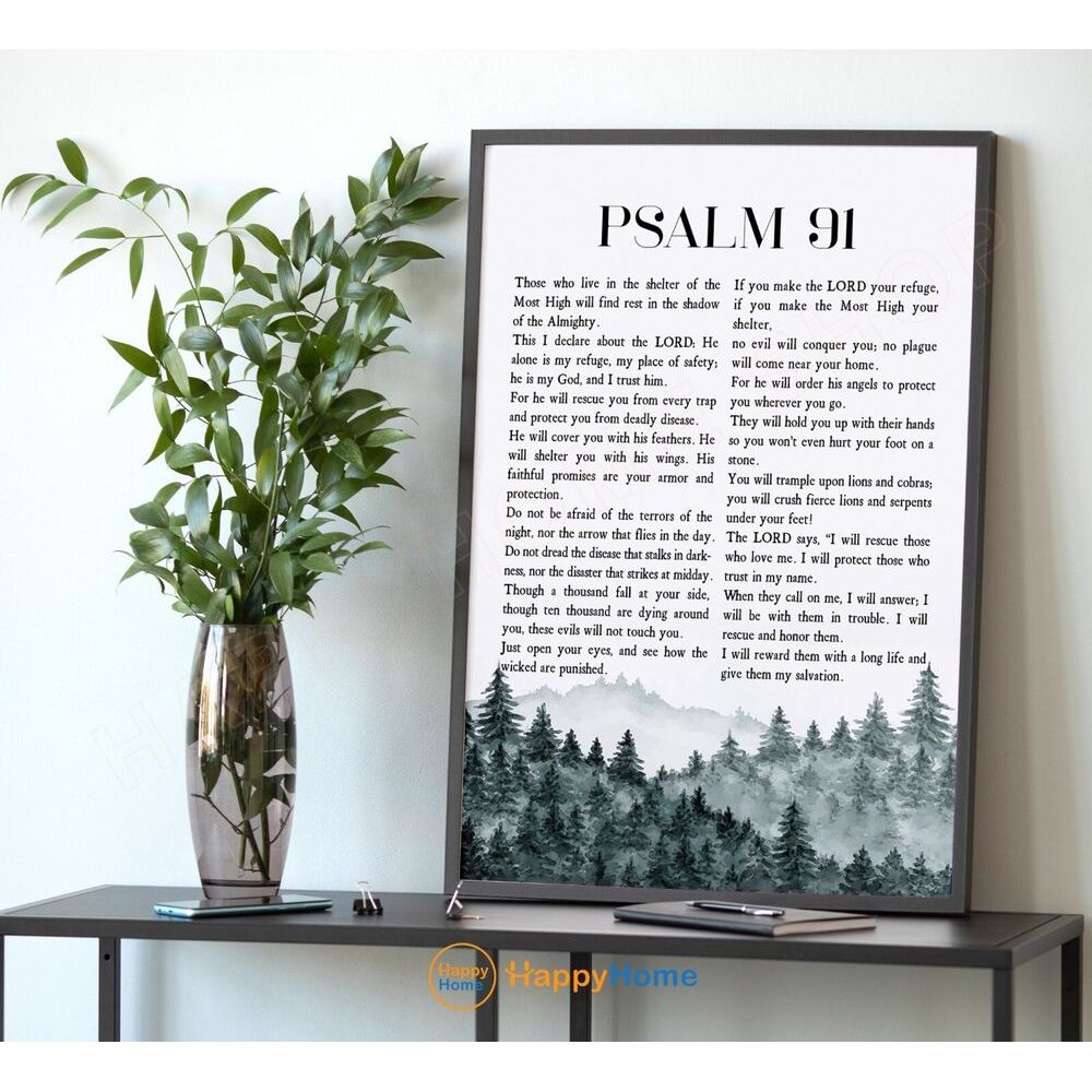 Psalm 91 NLT ใหม่ Living แปล Bible Verse Wall Art พิมพ์คัมภีร์