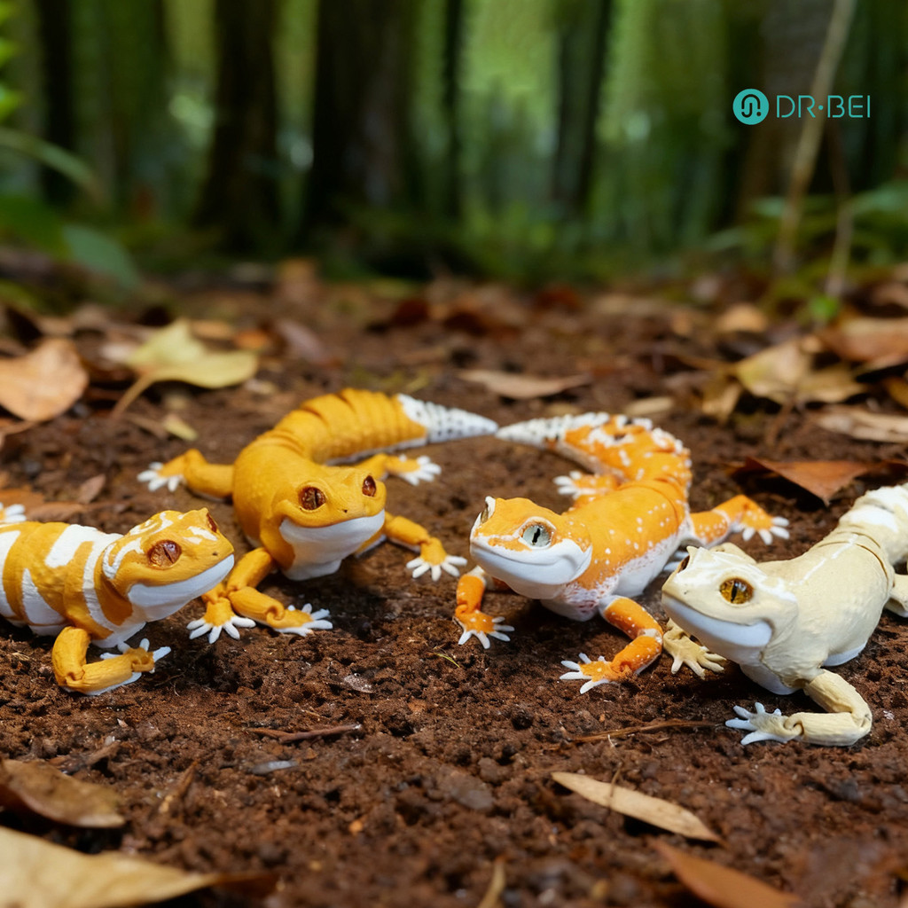 DR.BEI Articulated Leopard Gecko Figurine 3D พิมพ์ House Lizard ประติมากรรม Movable Joints สัตว์เลื้