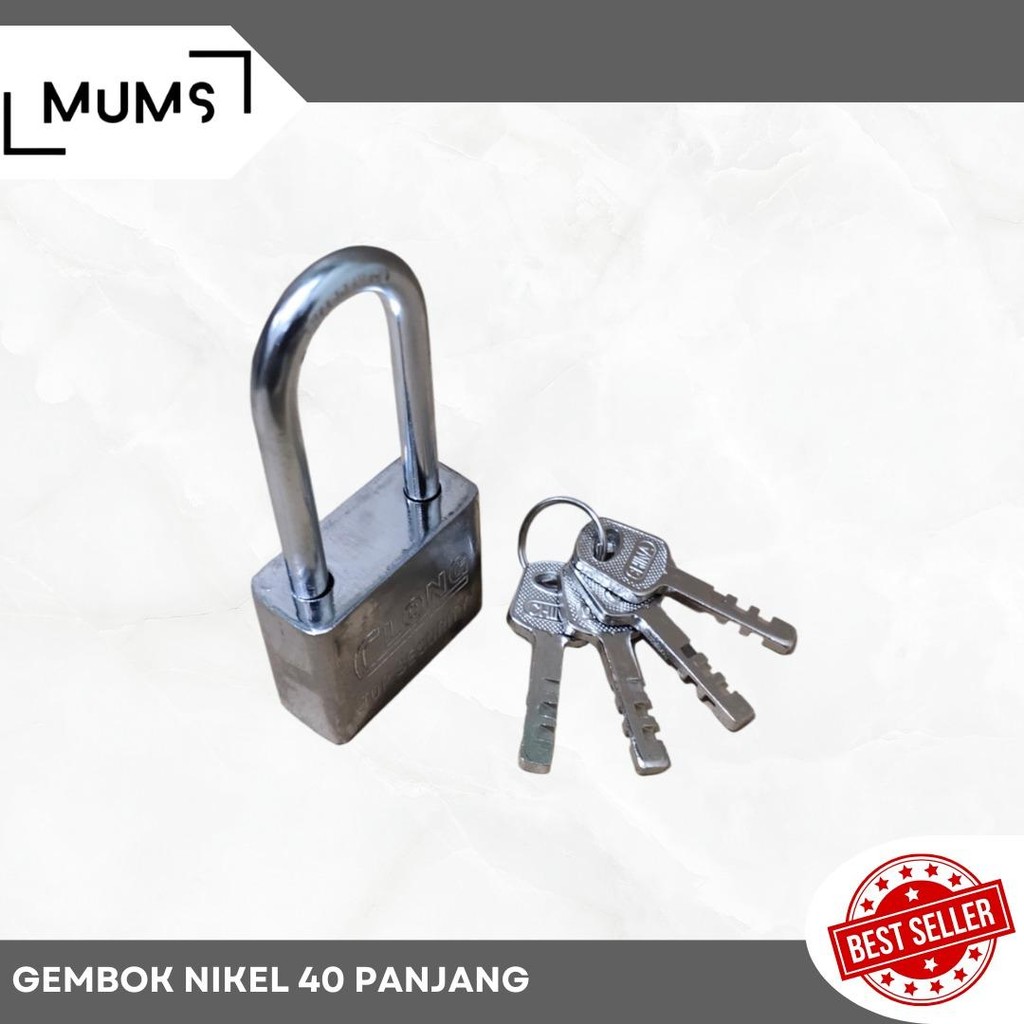 PRC สีขาวกุญแจนิกเกิล 40 มม.ยาว (คอยาว) นิกเกิลเหล็กกุญแจ 40 L Chrome Padlock บ้านประตูล็อครั้วโกดัง