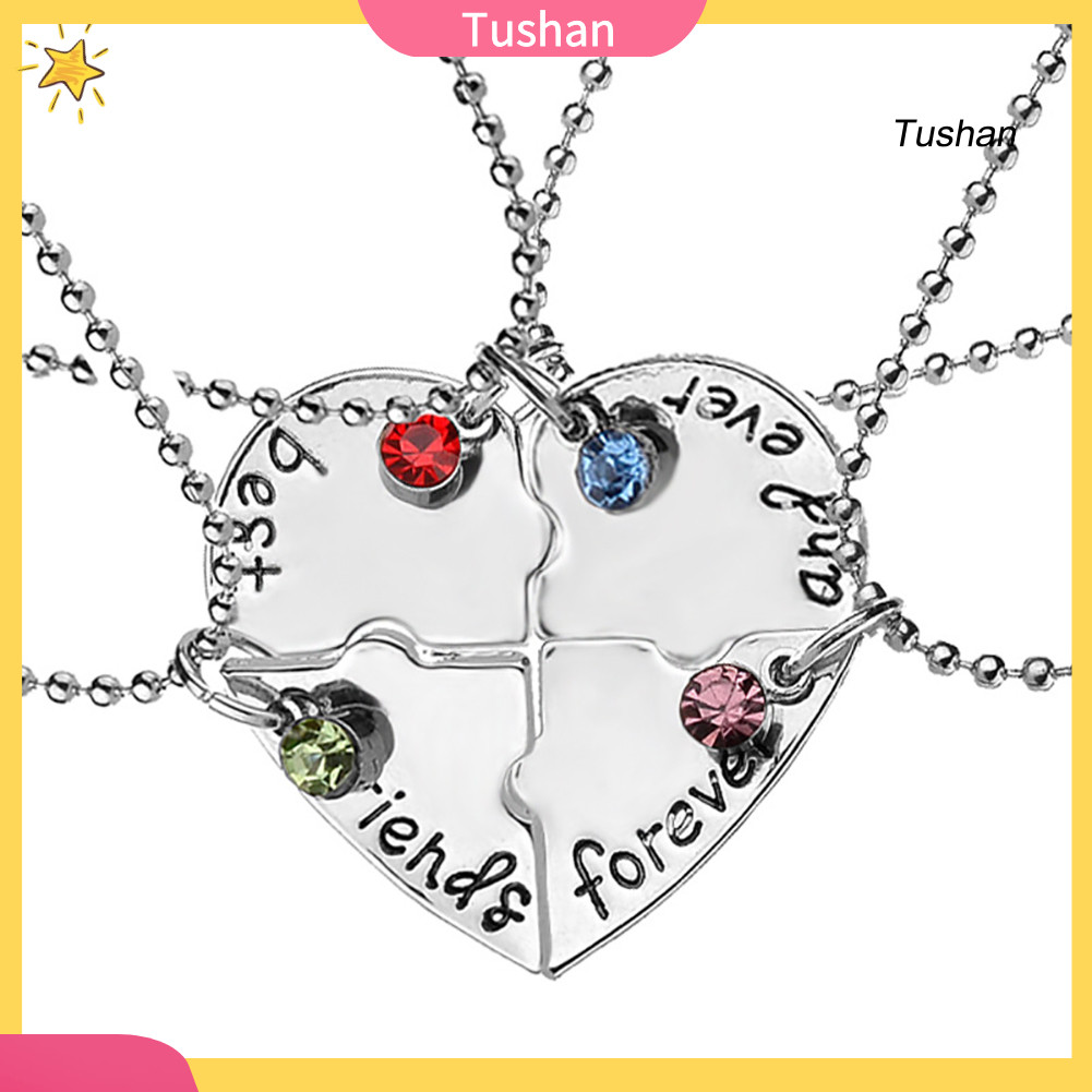 [TS]4 ชิ้น/เซ็ต Best Friends Heart Matching Rhinestone จี้สร้อยคอผู้หญิงเครื่องประดับ