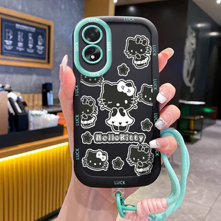 เคสสำหรับ OPPO A18 A38 เคสโทรศัพท์แมวสายคล้องซิลิโคนกันกระแทก