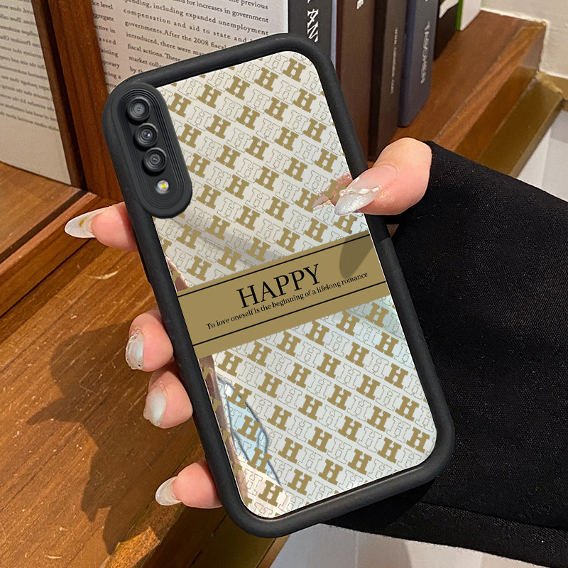 HP Samsung Galaxy A7 2018 เคสโทรศัพท์เคสโทรศัพท์ Happy Pattern H Case Mirror Case Cesing Silicone So
