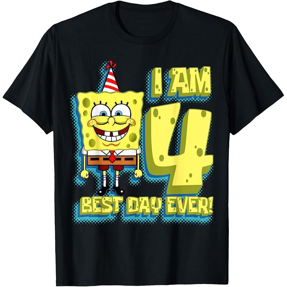 Spongebob - เสื้อยืด Spongebob Birthday I Am 4 Best Day Ever