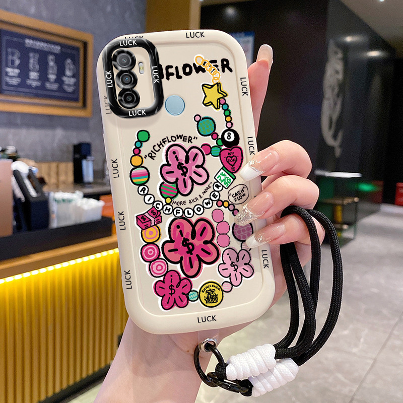 เคสสำหรับ OPPO A53 2020 A33 2020 A53s A32 A11s เคสโทรศัพท์ดอกไม้สายคล้องซิลิโคนกันกระแทก