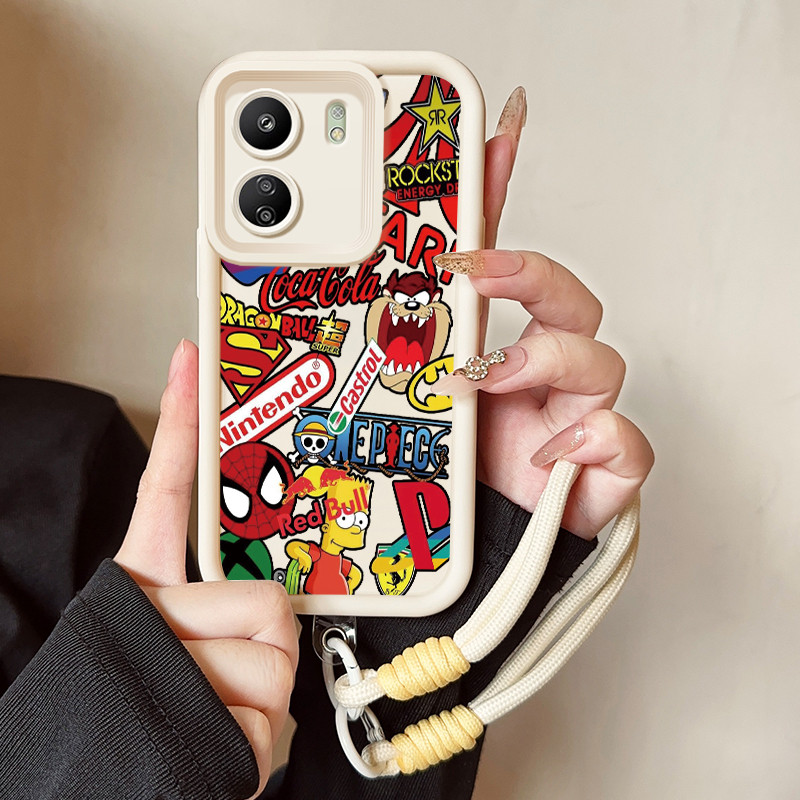 เคสสำหรับ Xiaomi Redmi 13C POCO C65 เคสโทรศัพท์แบรนด์อินเทรนด์สายคล้องสามสีซิลิโคนกันกระแทก
