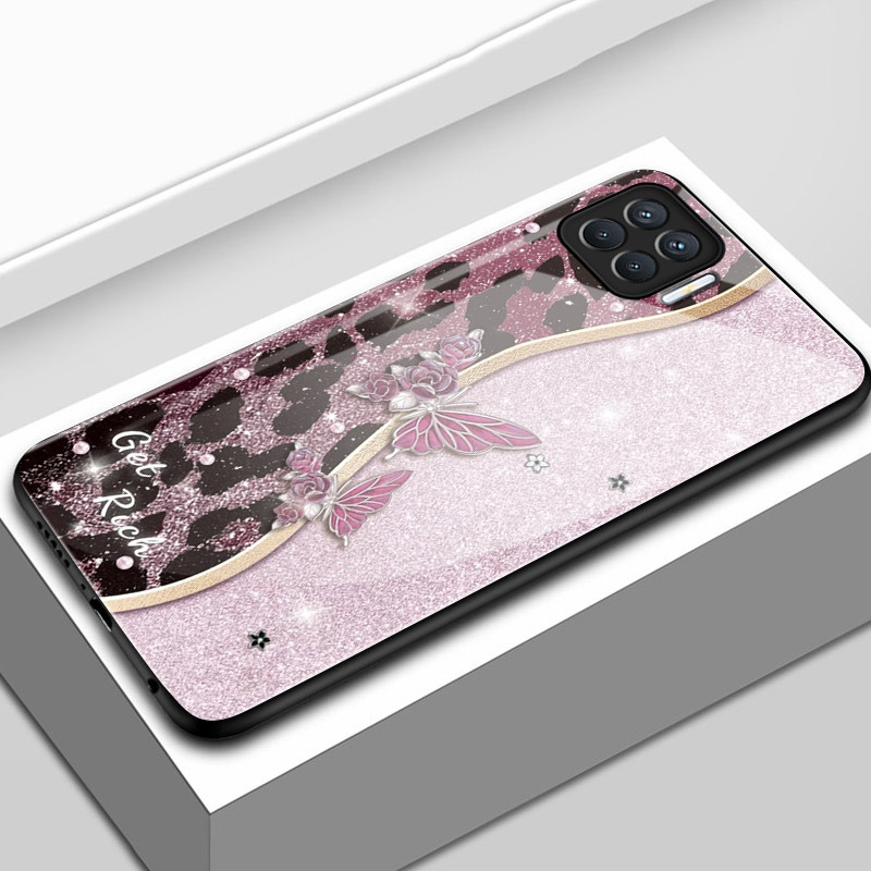 เคสสำหรับ OPPO A93 4G Reno 4F Reno 4 Lite F17 Pro เคสโทรศัพท์ผีเสื้อเปลือกแก้วกันกระแทก
