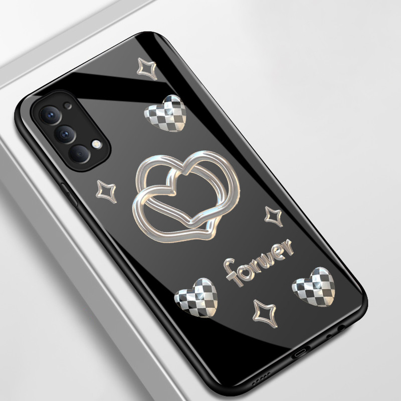 เคสสำหรับ OPPO Reno 4 4G Reno 4 5G Reno 3 Pro 5G เคสโทรศัพท์รูปหัวใจดอกไม้เปลือกแก้วกันกระแทก