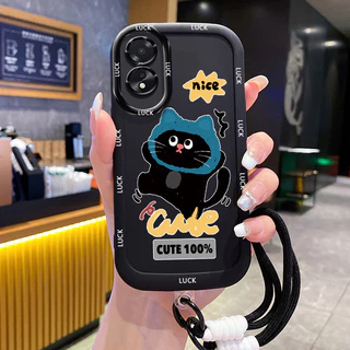 เคสสำหรับ OPPO A18 A38 เคสโทรศัพท์แมวสายคล้องกันกระแทก