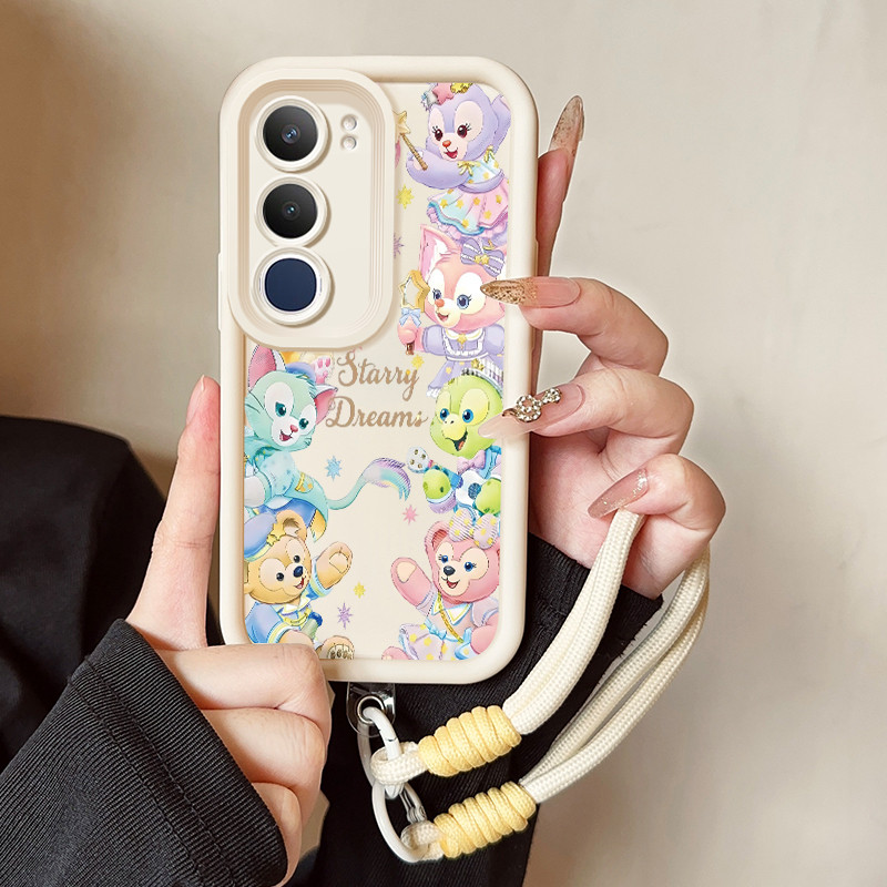 เคสสำหรับ VIVO Y19s Y29 5G เคสโทรศัพท์สัตว์น่ารักสายคล้องสามสีซิลิโคนกันกระแทก