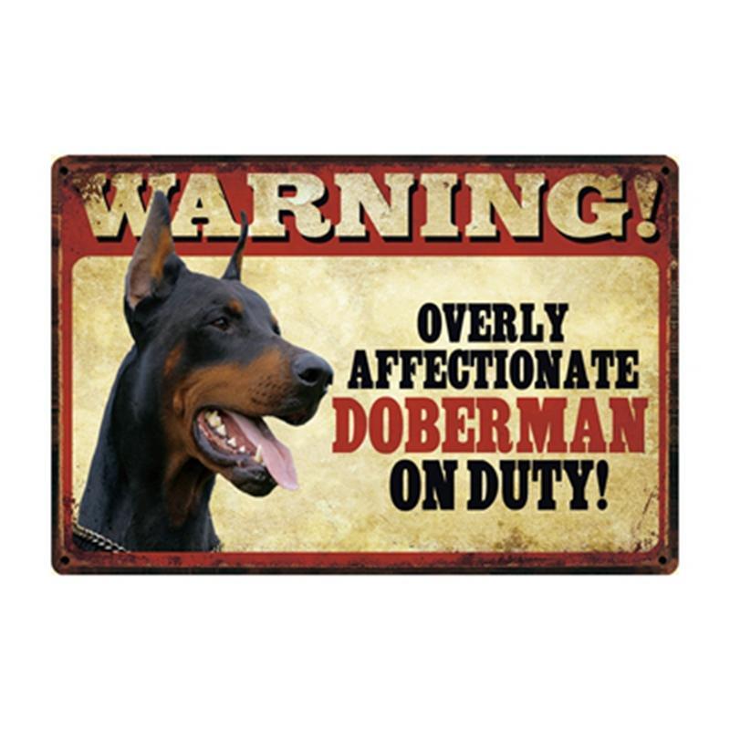 สัตว์เลี้ยง สุนัขคําเตือน Doberman Den Labrador ป้ายโลหะดีบุกโปสเตอร์ตกแต่งบ้าน Bar Wall Art ภาพวาดข