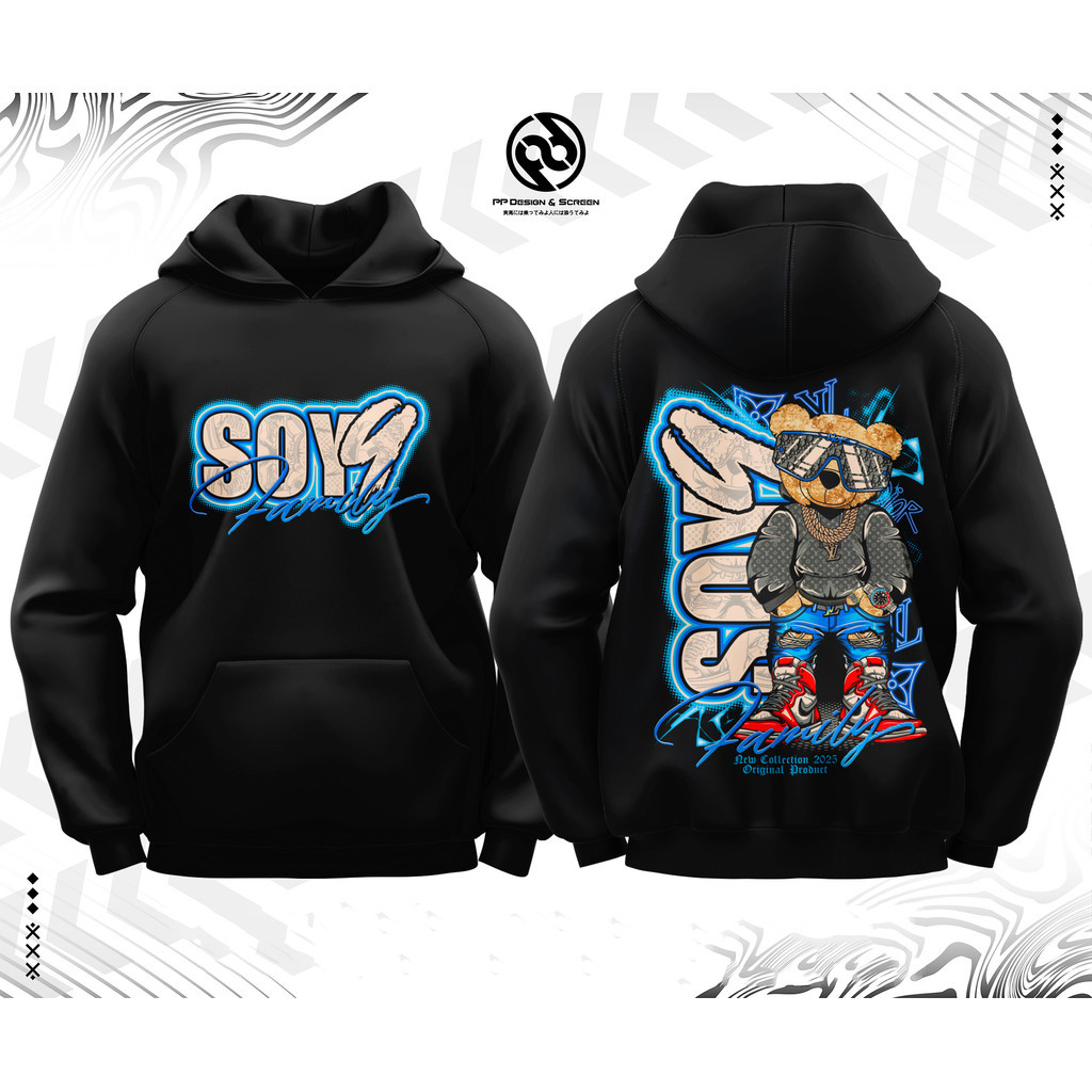Soy 9 Family เสื้อฮู้ดลายหมีสำหรับผู้ชาย Hoodie M-3xl