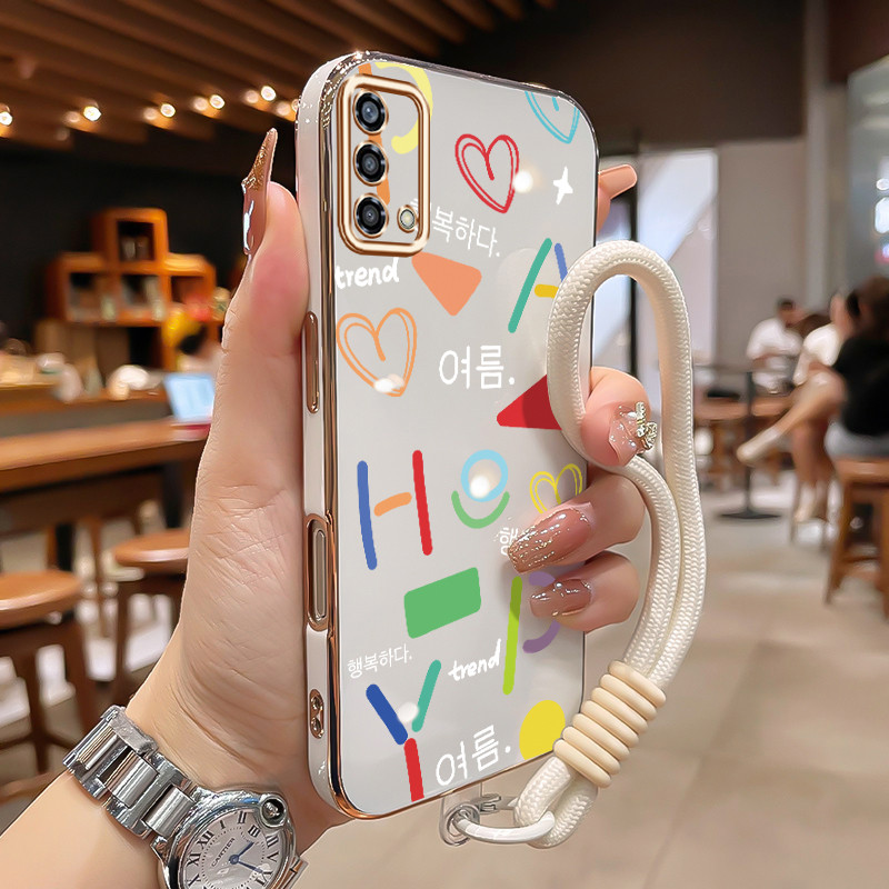 HP เคสโทรศัพท์สําหรับ OPPO A74 A95 F19 F19s Reno 6 Lite กรณีเกาหลี Graffiti Motif กรณีที่มีสีสันฟรี 