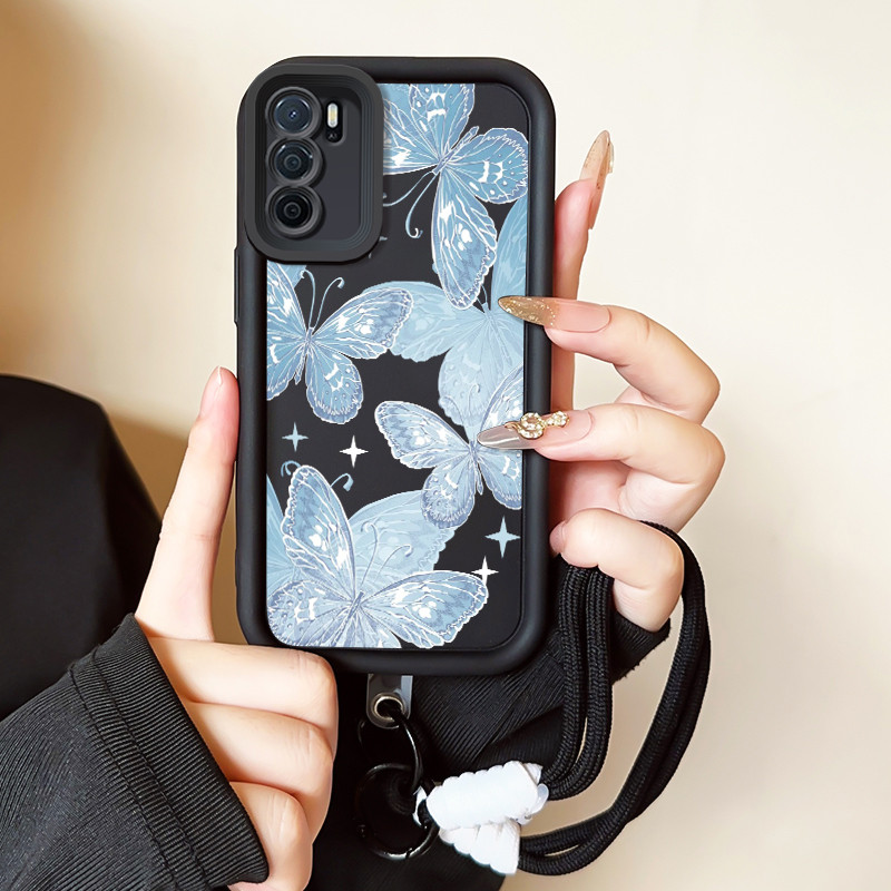 เคสสำหรับ OPPO A16 A16s A54s เคสโทรศัพท์ผีเสื้อสายคล้องสามสีซิลิโคนกันกระแทก