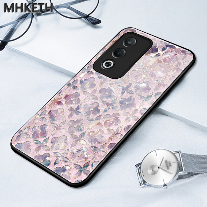 เคสสำหรับ OPPO A3 Pro 5G A80 5G เคสสี่ใบแก้วลายดอกไม้โทรศัพท์กรณียากฝาหลัง