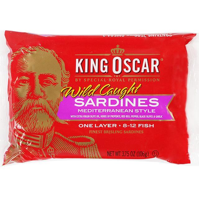 🌋 คิงออสการ์ปลาซาร์ดีนในน้ำมันมะกอกผสมมะกอกดำพริกหวานและเครื่องเทศ 106กรัม 🌠 King Oscar Brisling Sar