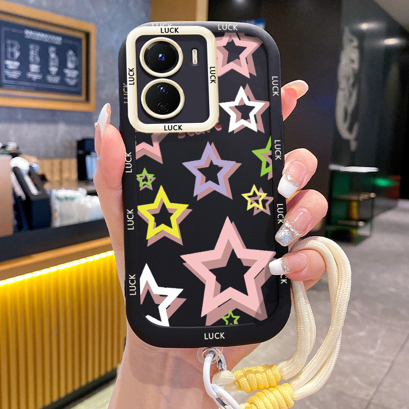 เคสสำหรับ VIVO Y16 Y35 5G Y56 5G Y02s เคสโทรศัพท์มีสีสันดาวสายคล้องซิลิโคนกันกระแทก
