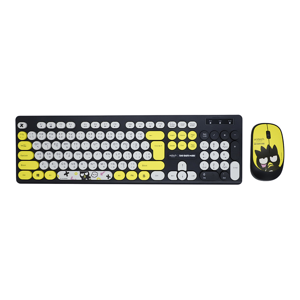 WIRELESS KEYBOARD & MOUSE (คีย์บอร์ดและเมาส์ไร้สาย) ANITECH X SANRIO XO-PA813-BK EN/TH - BLACK "