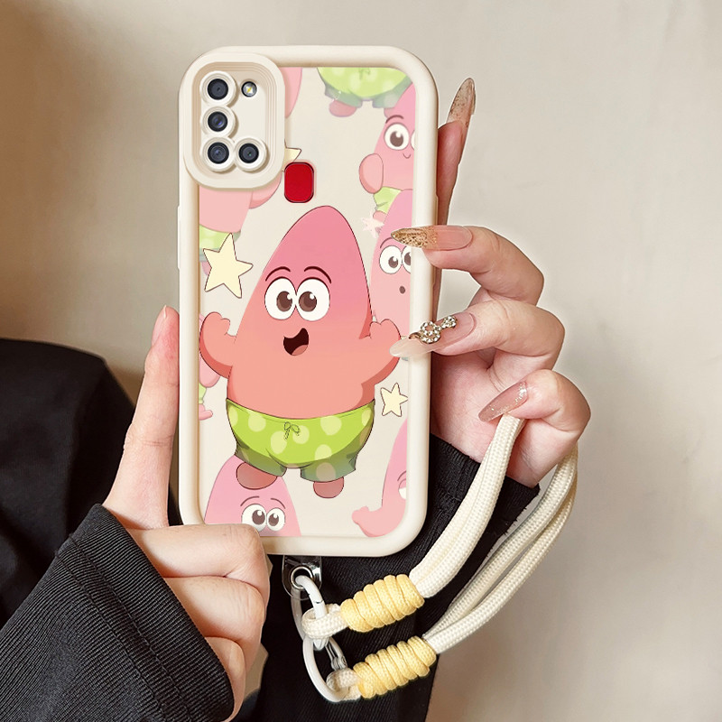 เคสสำหรับ Samsung Galaxy A21s เคสโทรศัพท์ฟองน้ำและปลาดาวสายคล้องสามสีซิลิโคนกันกระแทก