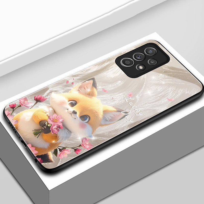 เคสสำหรับ Samsung A52 5G A52s 5G A53 5G A23 A32 M32 A33 A73 A72 5G เคสโทรศัพท์ดอกไม้สุนัขแมวเปลือกแก้วกันกระแทก