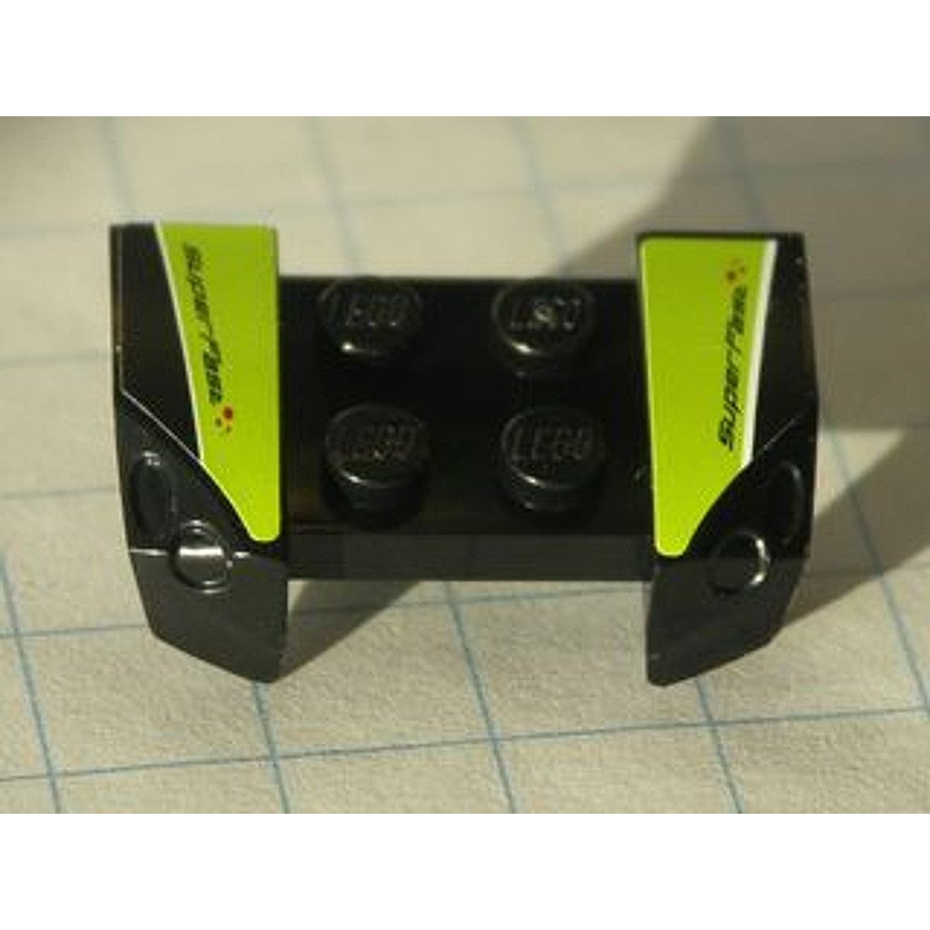 Brick2cube Part - Vehicle, Mudguard 2 x 4 with Headlights Overhang with 'SuperFast' on Lime, White, 