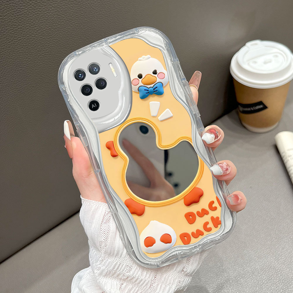 OPPO Reno 5F A94 สําหรับกระจก Softcase กรณี HP โทรศัพท์ Kesing กระจกปลอกเป็ดน่ารัก 5535 JZ