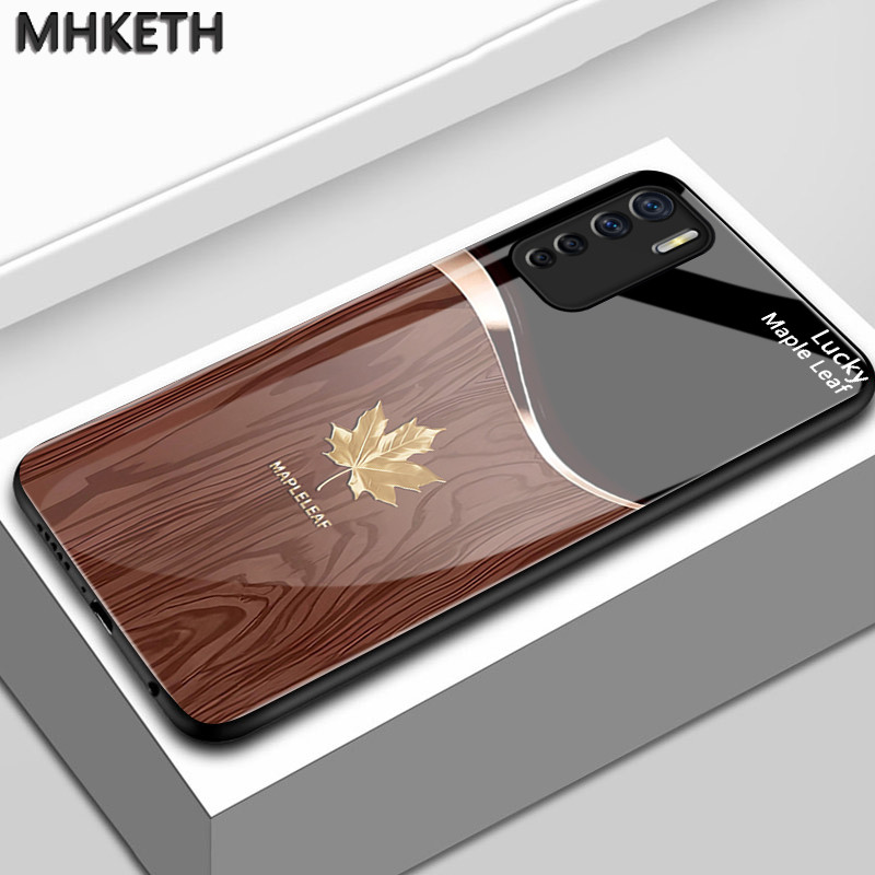 เคสสำหรับ OPPO A91 Reno 3 F15 เคสโทรศัพท์กระจกระดับไฮเอนด์ลายใบเมเปิ้ล