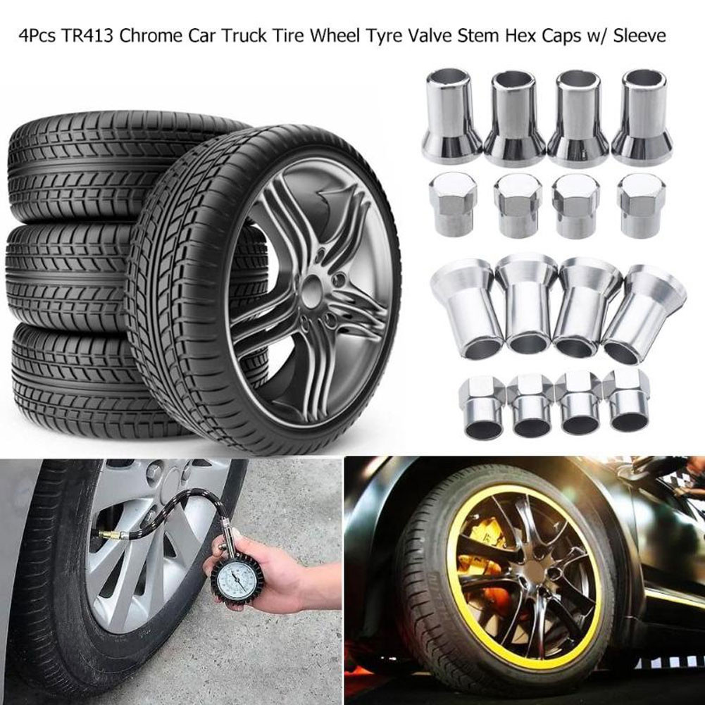 DE-4 ชิ้น TR413 รถโครเมียมรถบรรทุกยางล้อ Tyre วาล์ว Stem Hex Caps Sleeve ครอบคลุม