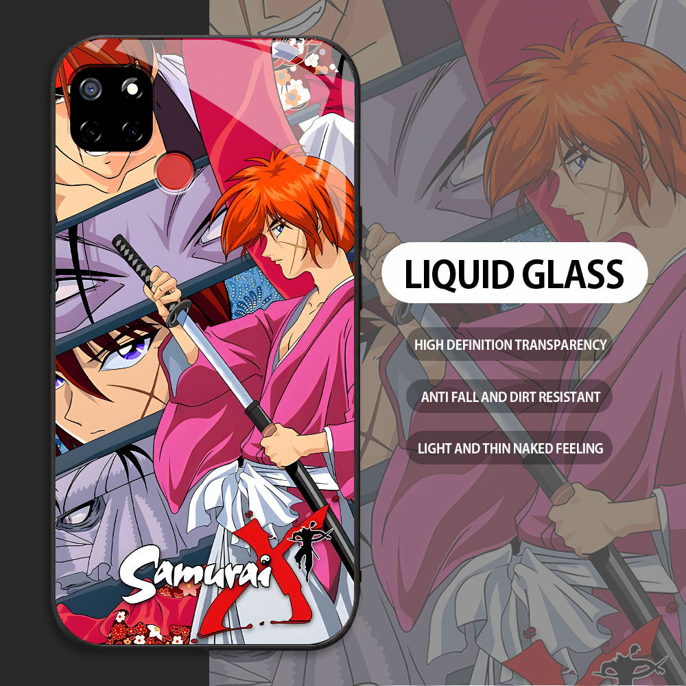 Realme Q Q5I V5 V13 Q3I Q3 5G V23 K9X C17 C12 C25 C25S C35  เคสกระจก ซามูไรพเนจร ขอบนุ่ม + สายคล้อง