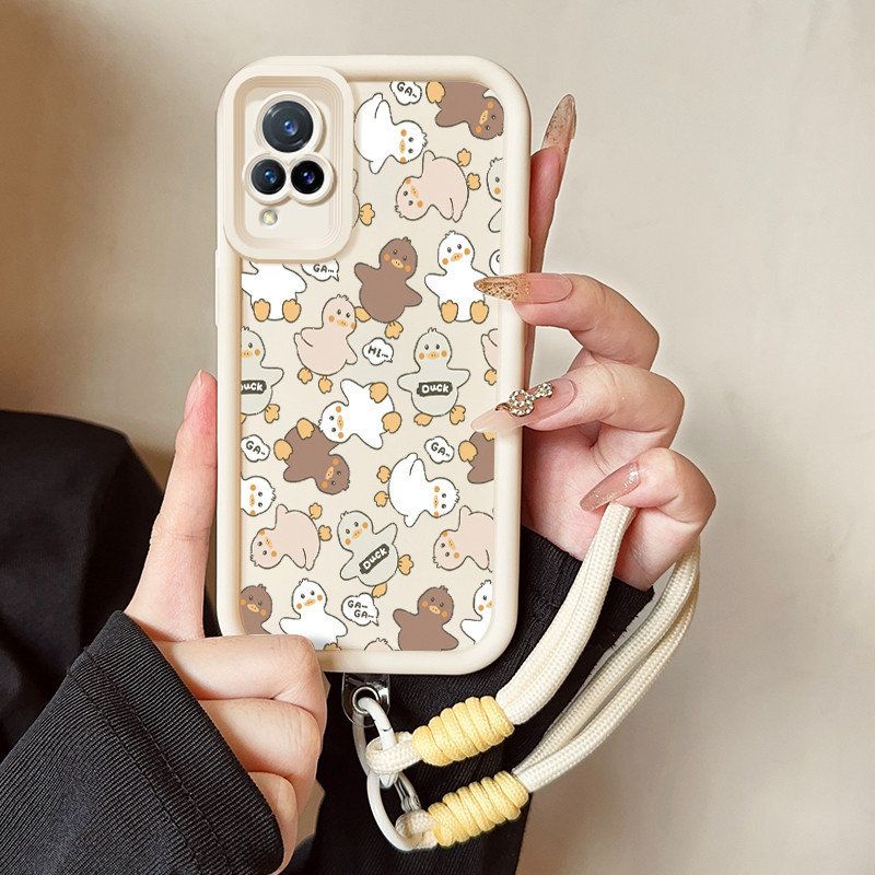 เคสสำหรับ VIVO V21 4G V21 5G เคสโทรศัพท์เป็ดน่ารักซิลิโคนสายคล้องกันกระแทก