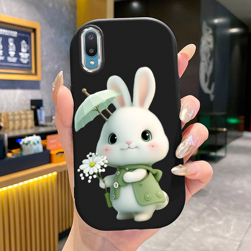 เคสสำหรับ Samsung Galaxy A02 M02 เคสโทรศัพท์กระต่ายกลมและอ้วนเสื้อแจ็กเก็ตผ้านุ่ม