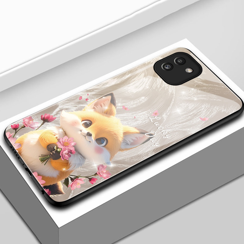 เคสสำหรับ Samsung A03 A02s A03s M02s F02s A02 M02 เคสโทรศัพท์ดอกไม้สุนัขแมวเปลือกแก้วกันกระแทก