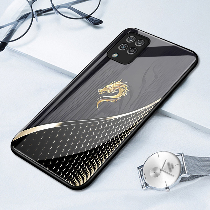 เคสสำหรับ Samsung A12 4G A12 5G M12 F12 เคสโทรศัพท์มังกรเปลือกแก้วกันกระแทก