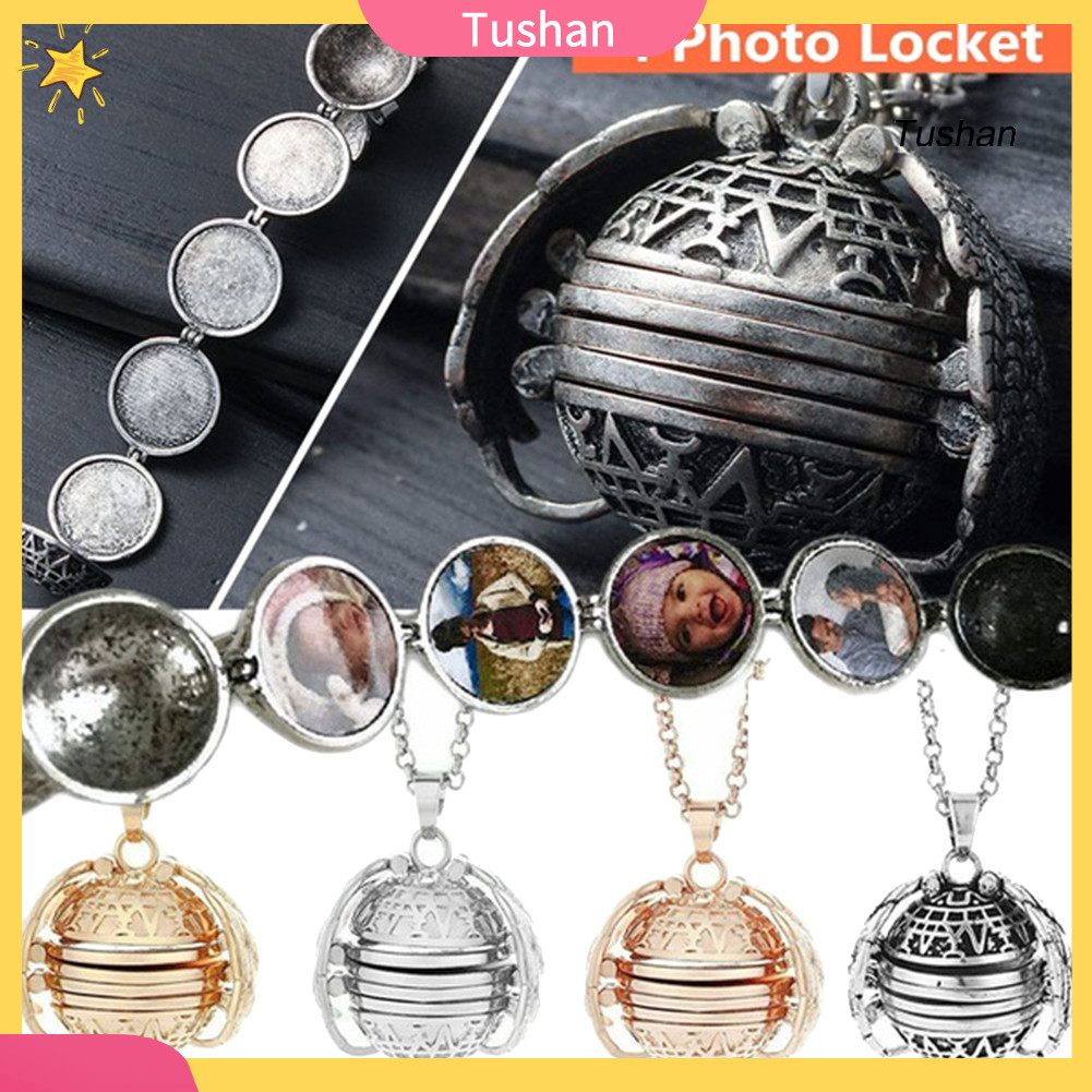 [TS]Unisex Hollow Wings ขยาย 4 Photo Locket Ball จี้สร้อยคอ Memorial