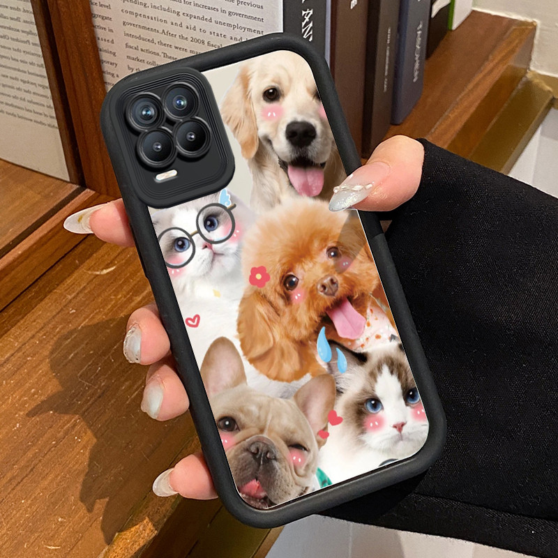 HP Realme 8 4G 8 5G 8 Pro 8s 5G Q3 Q3i V13 5G Narzo 30 5Gเคสโทรศัพท์Cool Black CatรูปแบบกระจกCesingซ