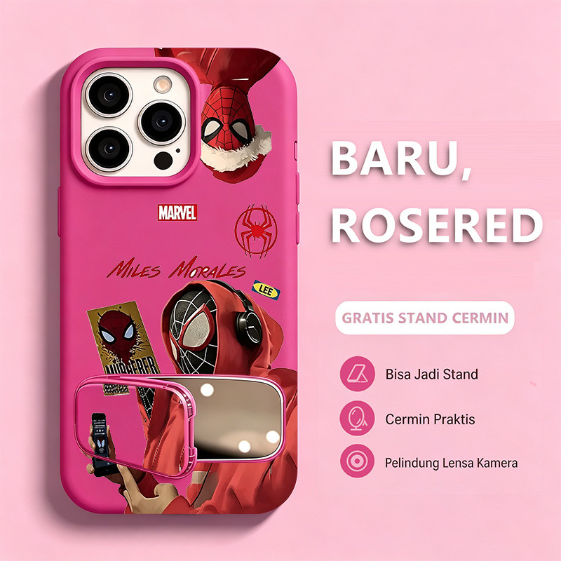 HP ซิลิโคนเหลว Miles Morales Spiderman Cool Mirror ขาตั้งโทรศัพท์ Iphone 17 Pro Max 11 13 15 16 Plus