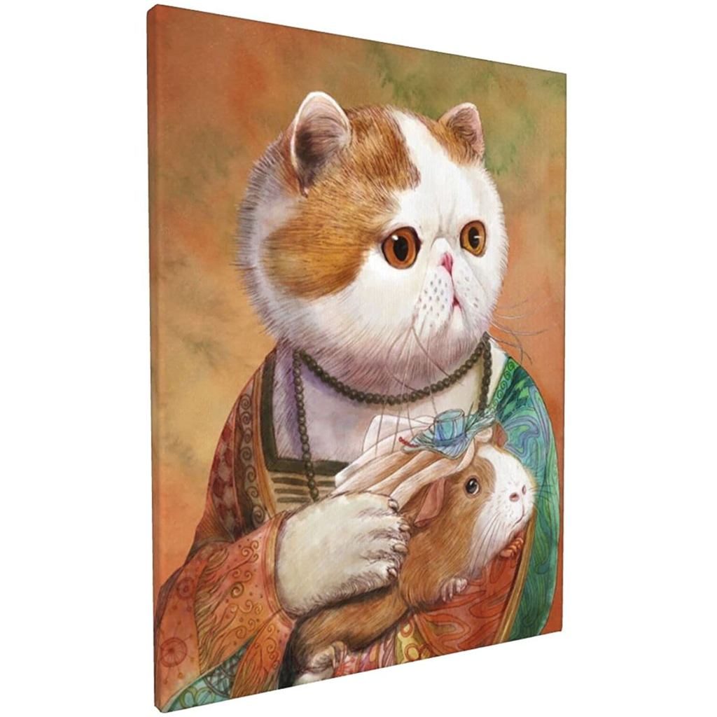 Cat Decor Cat Art Cat Wall Decor ภาพวาดแมวตลก Canva Wall Art ของขวัญแมวของขวัญวันวาเลนไทน์ใน Lady กั