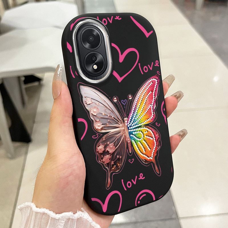 เคสสำหรับ OPPO A18 A38 เคสโทรศัพท์เพชรน้ำงามผีเสื้อกันกระแทกกลมและอ้วน