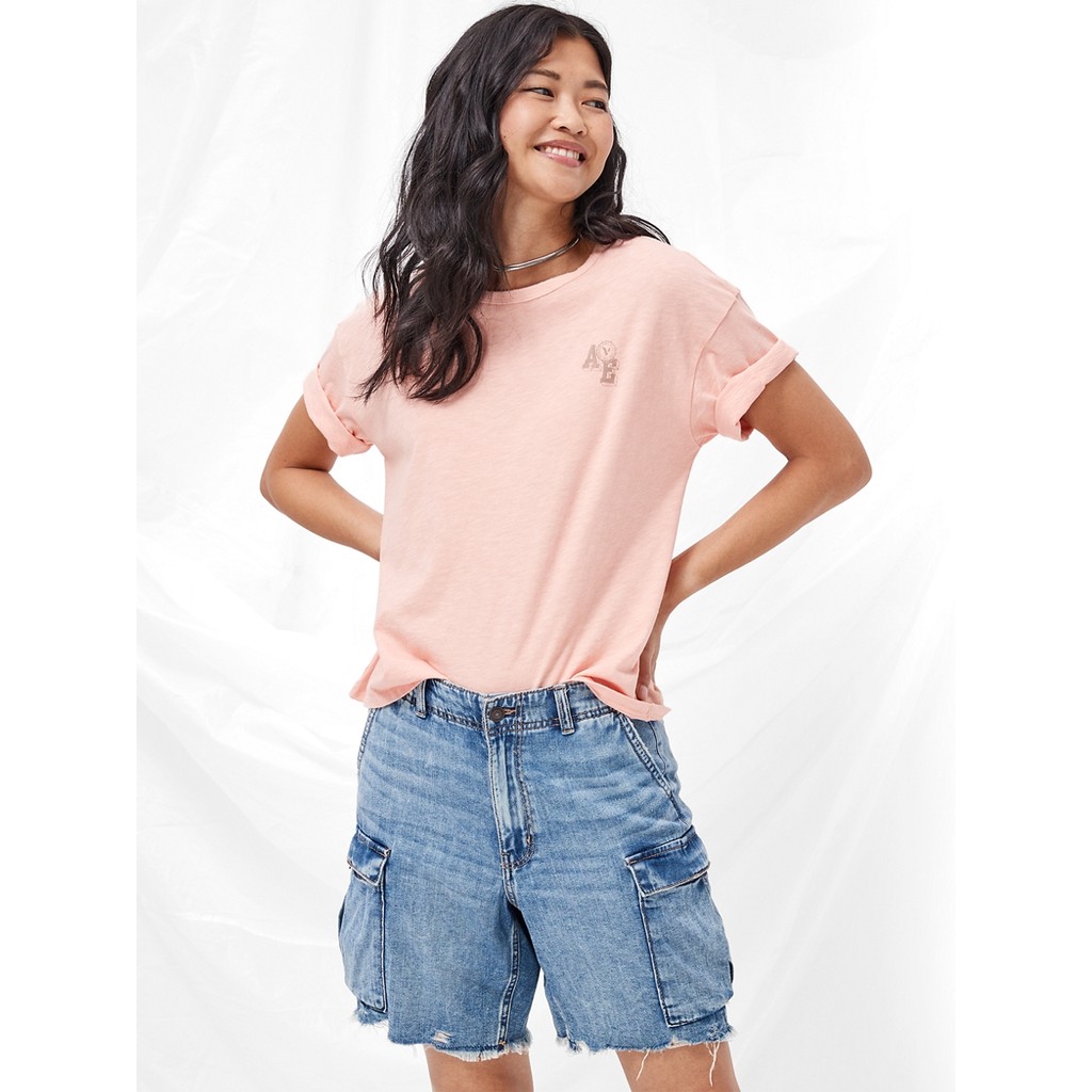 American Eagle เสื้อยืดผู้หญิง 1097 MFO WASHED SANTA MONICA TEE สี CORAL - 030-1097-199