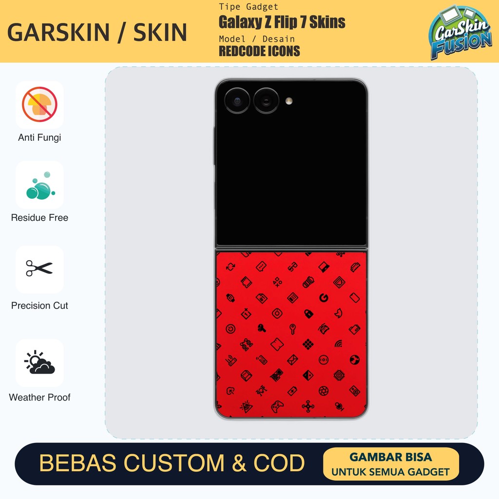 Galaxy Z Flip 7 Vinyl Skin REDCODE ICONS เคสป้องกันรอยขีดข่วน | โดยฟิวชั่น | รหัส - XFXE