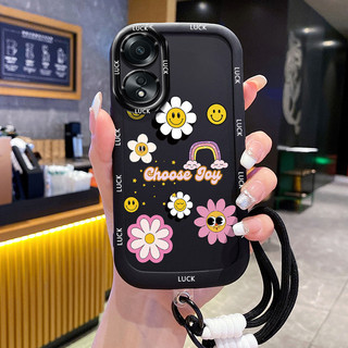 เคสสำหรับ OPPO A58 4G A58 5G A58X 5G A78 5G A1X 5G A2X 5G เคสโทรศัพท์ดอกไม้รอยยิ้มสายคล้องซิลิโคนกันกระแทก